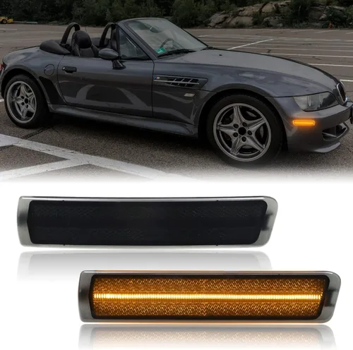 Miniatura 9 de Luces de señal de giro LED secuenciales frontales ámbar de reemplazo para Z3 Coupe/Roadster 1996-2002, lente ahumada, marcador lateral dinámico