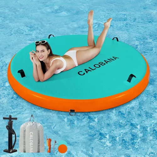 Miniatura 18 de CALOBANA Hamaca de agua inflable redonda flotante, flota lago isla balsa plataforma de muelle inflable para adultos, piscina, río, fiesta