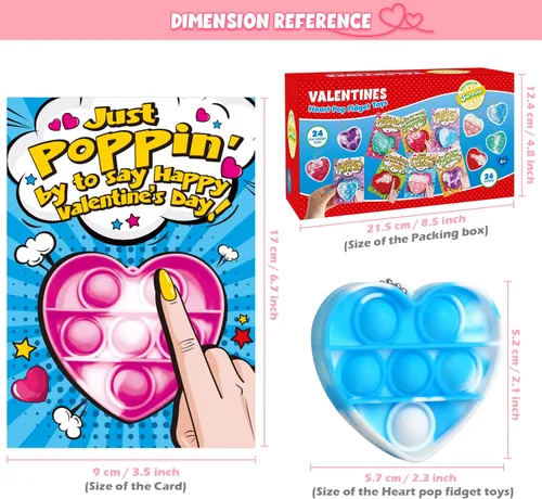 Miniatura 4 de SURCVIO Regalos para el día de San Valentín para niños, paquete de 24 unidades Pop Fidget en forma de corazón, mini burbujas de empuje, sensorial