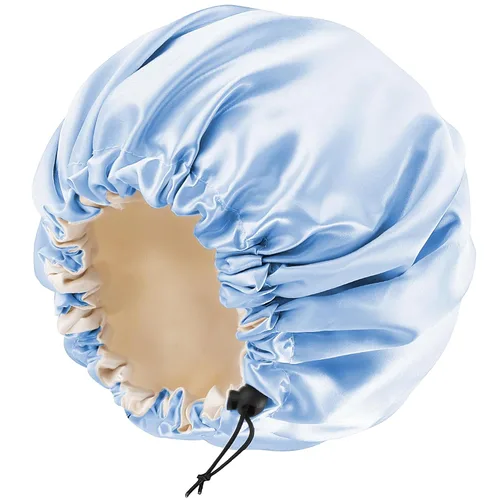 Miniatura 15 de Gorro de seda de satén para cabello rizado, gorro trenzado para dormir, para mujer, grande, doble capa ajustable (2 unidades, negro)