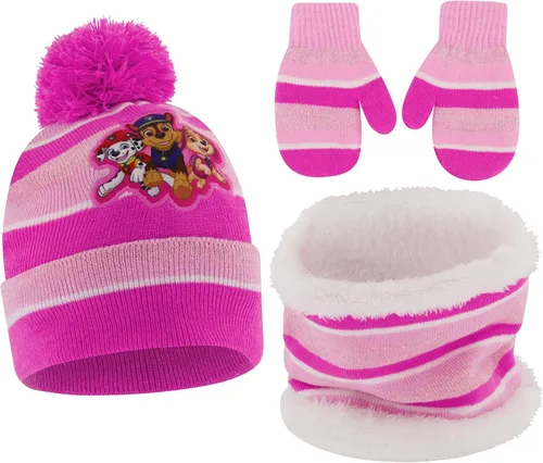 Nickelodeon girls Toddler Winter Hat, Scarf & Mittens Set 2-4 Or Paw Patrol Marshall Hat, Scarves & Kids Gloves Sets 4-7