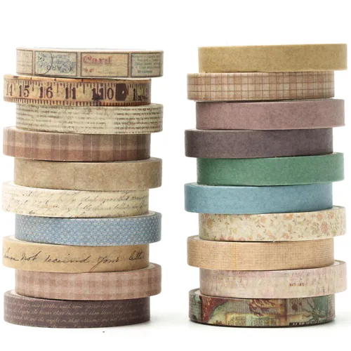 Juego de cinta adhesiva vintage washi 20 rollos de cinta adhesiva decorativa retro de patrones antiguos para manualidades, bricolaje, diarios,