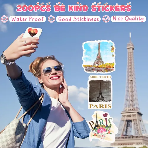 Miniatura 4 de Yeaqee 200 calcomanías de París vintage de la Torre Eiffel, vinilo impermeable, recuerdos de fiesta, calcomanías de mapa francés, calcomanías