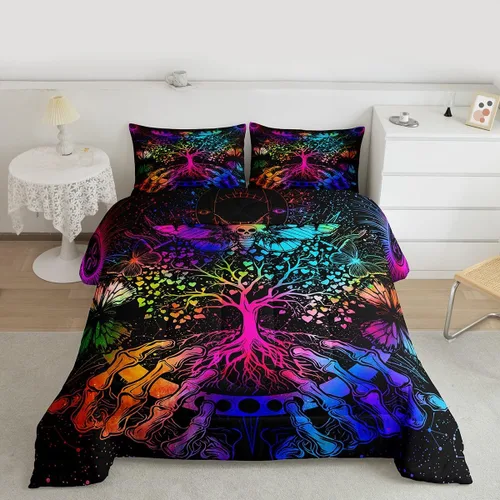 Miniatura 3 de Erosebridal Juego de ropa de cama con diseño de árbol de la vida, diseño bohemio de mariposa y mariposa, edredón de fase lunar hippie, edredón