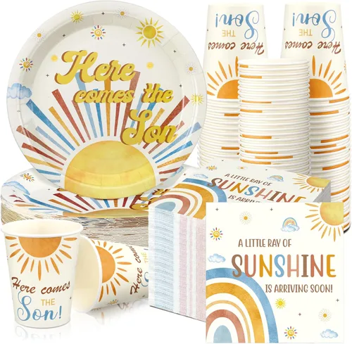 Miniatura 10 de Hushee 200 piezas de platos de papel, servilletas y vasos florales para baby shower, juego de vajilla para fiesta de baby shower, vasos y Rosa