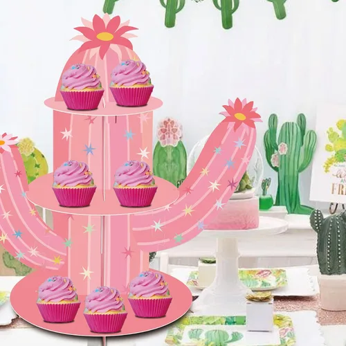 Miniatura 4 de Soporte para cupcakes de cactus rosa, soporte para cupcakes de fiesta mexicana para vaquera, cumpleaños, despedida de soltera
