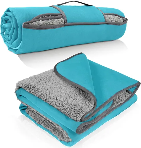 Miniatura 19 de Tirrinia Manta impermeable para exteriores con forro sherpa, resistente al viento, triple capa, cálida y cómoda, plegable para camping, estadio