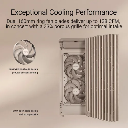 Miniatura 3 de ASUS ProArt PA401 Wood Edition - Carcasa ATX con panel de malla beige, soporte de GPU de hasta 12.402 in, soporte de radiador de 9.449 in