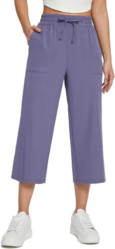BALEAF Pantalones capri de pierna ancha para mujer, pantalones holgados de secado rápido, bolsillos UPF50+ atléticos, casuales, entrenamiento, yoga,