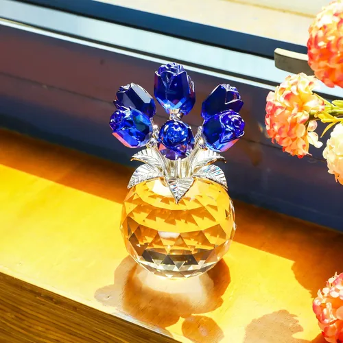 Miniatura 5 de YWHL Figura de flor de rosa azul de cristal con jarrón redondo, regalos de rosas para esposa, novia, regalos románticos para mamá en el día