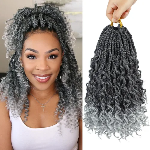 Miniatura 7 de Goddess Box Braids 1B3330 - Trenzas de ganchillo bohemias de 10 pulgadas para mujeres negras, paquete de 7 paquetes de trenzas bohemias preenlazadas