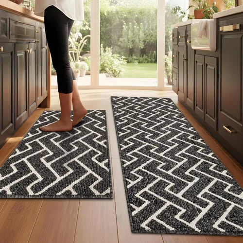Miniatura 7 de hicorfe Juego de 2 tapetes de cocina antideslizantes para piso, cómodas alfombras de cocina lavables para pasillos, entrada, cuarto de servicio