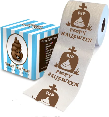 Miniatura 17 de Printed TP Papel higiénico impreso con texto en inglés "Beware of Devil" de Halloween, rollo de papel higiénico aterrador para sorpresa, broma, Rojo