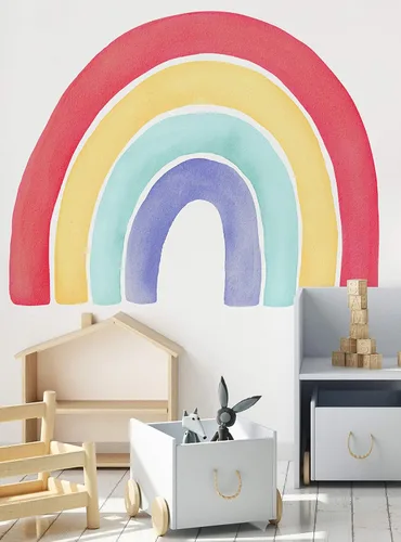 Miniatura 9 de Vinilo adhesivo para pared, diseño de acuarela, arcoíris, despegar y pegar (pequeño, 29.5 pulgadas de ancho x 24 pulgadas de alto, coral)