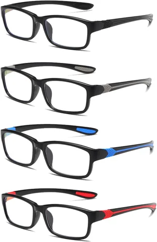 Gafas de lectura para hombre, 4 pares, ultra ligeras, TR90, estilo deportivo, bloqueo de luz azul, lectores+2.5