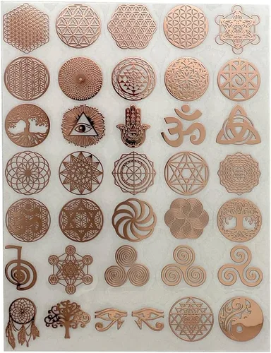 Miniatura 7 de 35 piezas/lote Adhesivo de Metal con Diseño de Flor de la Vida Geometría Pirámide de Orgón (Oro)