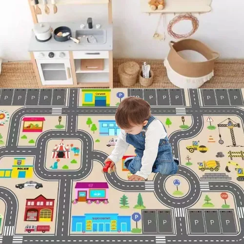 Miniatura 2 de Alfombra de juego para niños para autos de juguete, alfombra educativa de tráfico por carretera, alfombra de diviértete , alfombra antideslizante