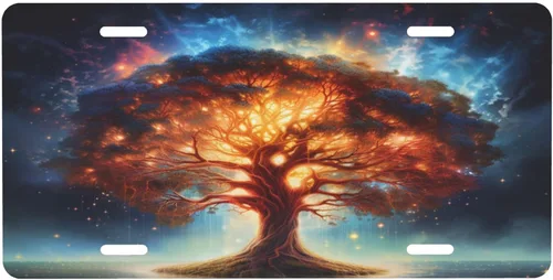 Miniatura 28 de Árbol de la vida - Placa de matrícula colorida abstracta divertida de aluminio para placas delanteras decorativas, impermeables, sin óxido, A
