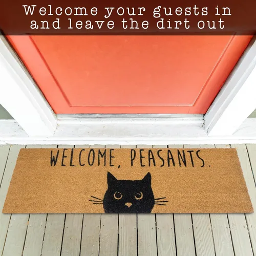 Miniatura 7 de Felpudo de bienvenida con diseño de campesinos y gatos, 50 x 15 pulgadas, regalo de gato negro, tapete de bienvenida grande para áreas cubiertas