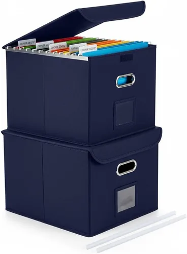 Miniatura 14 de Cajón Organizador de Archivos CADONO con Tapa, Organizador de Carpetas de Archivos Plegable con Deslizador de Plástico, Caja de Carpetas de Archivos