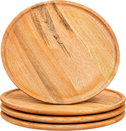 Alpha Living Home 11 platos de carga de madera, juego de 4, platos de madera hechos a mano para comedor y servir, postre, aperitivos, embutidos,
