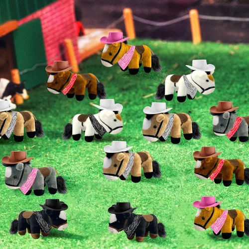 Miniatura 7 de 12 Set Mini Horse Stuffed Toys Bulk Include 12 Mini Pony Plush 4.72 Inch with 12 Tiny Cowboy Hats and 12 Bandana DIY Crafts for Adopt a Horse Party