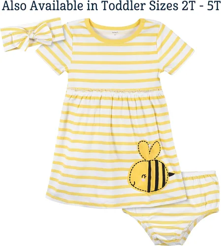 Miniatura 5 de Gerber Conjunto de vestido de 3 piezas, funda para pañales y diadema para bebé niña