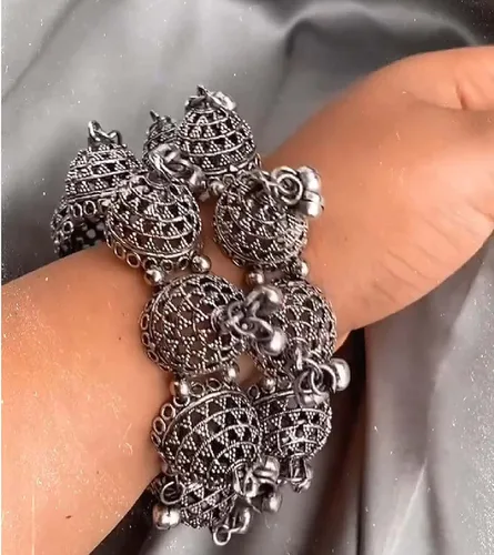 Miniatura 2 de Indian Hawker Pulsera ajustable de plata oxidada, 1 par de pulseras para mujeres y niñas