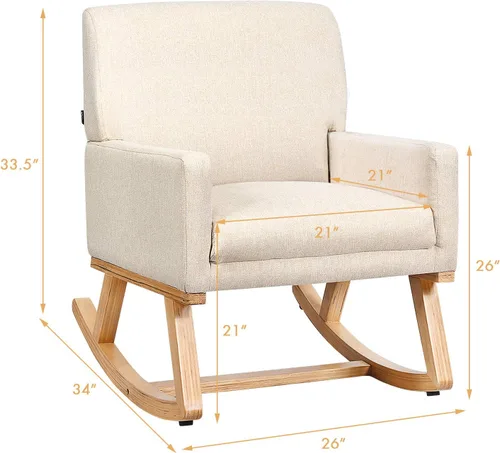 Miniatura 7 de POWERSTONE Sillas mecedoras tapizadas para habitación del bebé, con reposabrazos de mediados de siglo, para espacios pequeños, dormitorio, sala