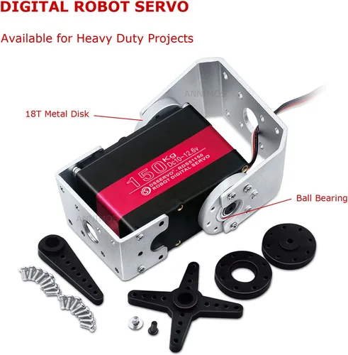 Miniatura 2 de Servomotor de robot de 150 kg, 12 V, alto voltaje, alto par, engranaje de acero, grandes servomotores digitales de dirección con soportes de montaje