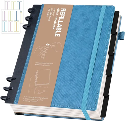 Miniatura 22 de Yoment - Cuaderno de diario de cuero para trabajo, recargable, 224 páginas, 100 GSM, papel grueso, cuaderno de 5 materias con separadores y pestañas