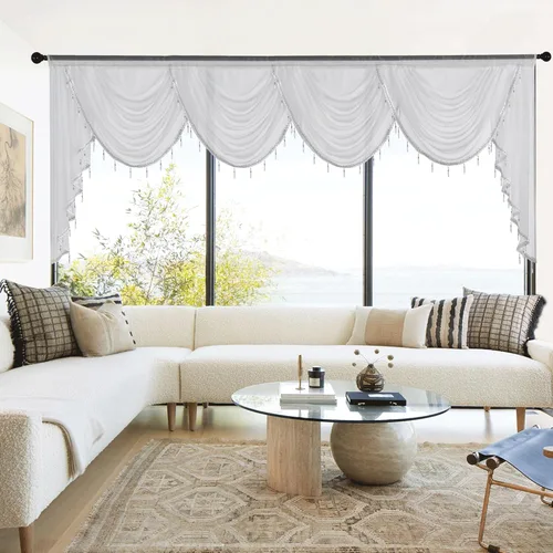Miniatura 14 de NICETOWN - Cortinas transparentes elegantes de gasa para sala de estar/guardería, cortinas victorianas con bolsillo para barra, gris claro y blanco