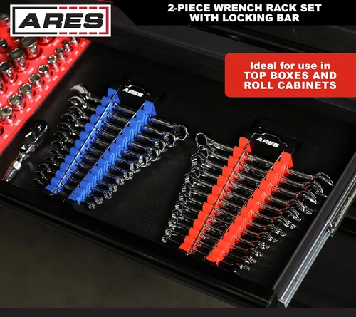 Miniatura 4 de ARES 62043 - Juego de estante para llaves de 2 piezas con barra de bloqueo - El estante SAE tiene tamaños de 1/4 pulgada a 1 pulgada - El métrico
