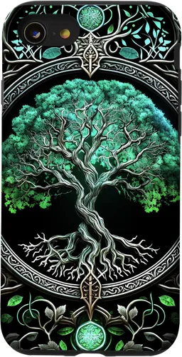 Miniatura 17 de Funda para iPhone 11 Pro Max Tree Of Life Yoga espiritual celta vikinga, verde y negro