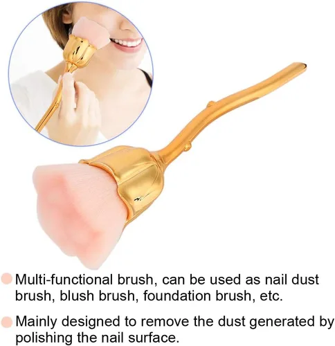 Miniatura 2 de Cepillos de arte de uñas, cepillo de arte de uñas Rose ShapeHandle, material de fibra, multifuncional, cómodo de usar, cepillo de limpieza de polvo