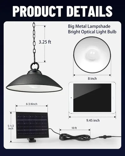 Miniatura 2 de Luces colgantes solares con control remoto, 3 colores, 2 modos de brillo, temporizador, lámpara de techo colgante para exteriores de 20 cm