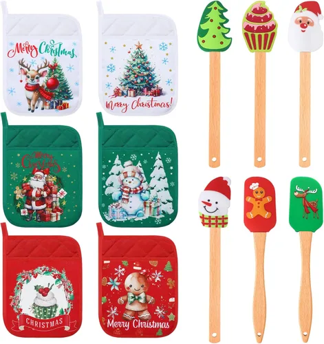 Miniatura 10 de Zhehao Juego de 12 espátulas de silicona para Navidad, resistentes al calor, con bolsillo para hornear, regalos para regalos de Navidad, suministros