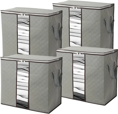 Miniatura 10 de Szxc Paquete de 2 bolsas de almacenamiento plegables grandes, horizontales + erectas para edredón, manta, ropa, almohada, ventana transparente
