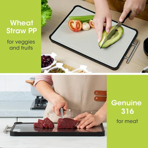 Miniatura 7 de Tabla de cortar de acero inoxidable, tablas de cortar de acero inoxidable 316 de doble cara para cocina, tabla de cortar PP 2 en 1 de grado