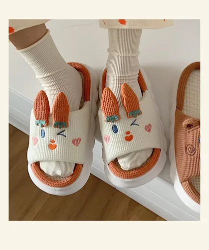 Miniatura 4 de Pantuflas Kawaii de conejito peludo para mujer, cómodas, con puntera abierta, lindas sandalias de invierno de animales