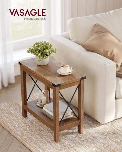 Miniatura 2 de VASAGLE Mesa auxiliar de 2 niveles, mesa auxiliar con estante inferior, mesita de noche para espacios pequeños, para sala de estar, dormitorio