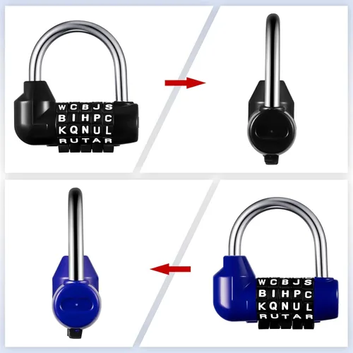 Miniatura 5 de Qunclay Candado de seguridad con cerradura de combinación de 5 letras para gimnasio, color negro y azul, candado de seguridad para escuela