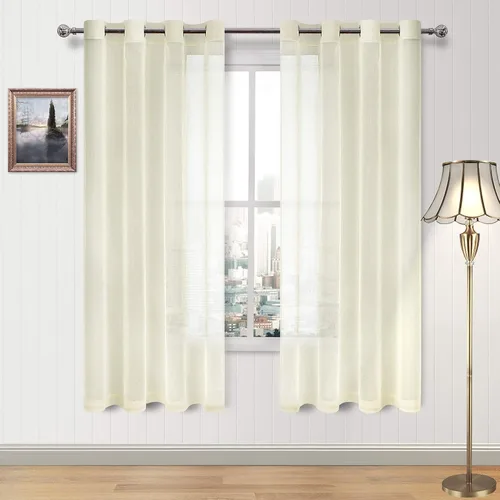 Miniatura 114 de DWCN Cortinas traslúcidas color verde frijol para sala de estar y dormitorio - Cortinas voile con aspecto de lino sintético con ojales en la parte