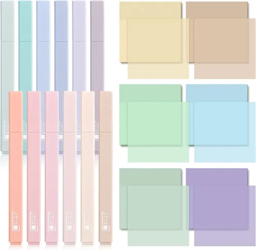 12 resaltadores bíblicos que no se corren, punta de cincel de colores pastel, paquete de 6 300 hojas de colores crema, notas adhesivas transparentes