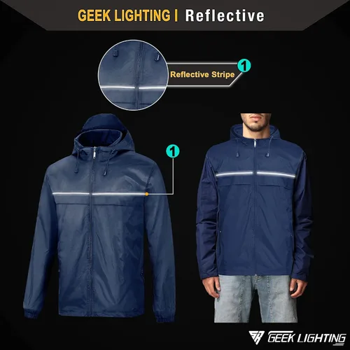 Miniatura 2 de GEEK LIGHTING Chaqueta impermeable con capucha para hombre, impermeable ligero y plegable para exteriores, campamento, viajes
