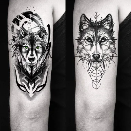 Miniatura 8 de 8 hojas lobo taichi tótem cráneo luna bosque flor brazo pierna tatuaje temporal XQB-07