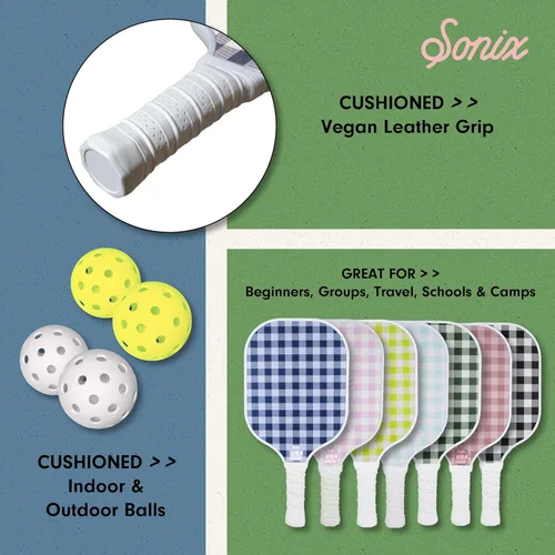 Miniatura 6 de Sonix Aprobado por USAPA Juego de 2 palas de pickleball Juego de pickleball de superficie de fibra de vidrio con 2 raquetas, 4 bolas y bolsa