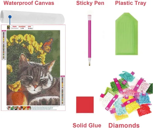 Miniatura 6 de KEOOID Kits de pintura de diamantes de flores para adultos, niños y principiantes, arte redondo con gemas de gato y mariposa con diamantes 5D