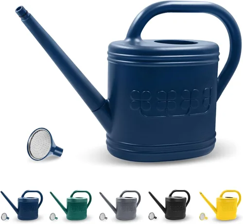 Regadera de 2 galones, regadera al aire libre para plantas, regadera de jardín con boquilla larga extraíble y cabezal de rociador de acero Azul