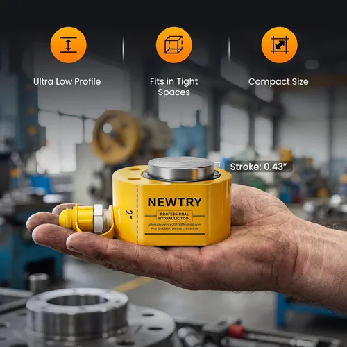 Miniatura 3 de NEWTRY Gato hidráulico de 10T, portátil de perfil bajo, 0.43' de extensión, para construcción naval, puentes, construcción